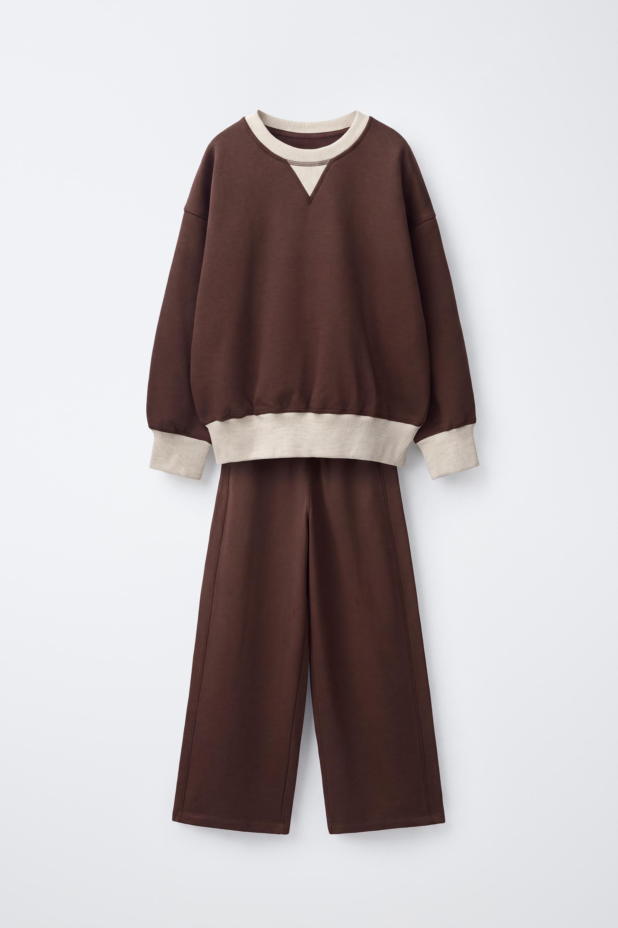 COLOR BLOCK SWEATSHIRT AND WIDE LEG PANTS SET
