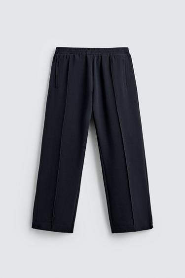 PANTALON FLUIDE ZIPS - Bleu marine de Zara