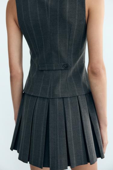 VESTIDO COLETE LISTRADO COM PREGAS - Gris Antracita da Zara