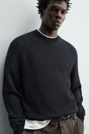 PULL REGULAR FIT EN COTON - Bleu marine foncé de Zara - Image 4