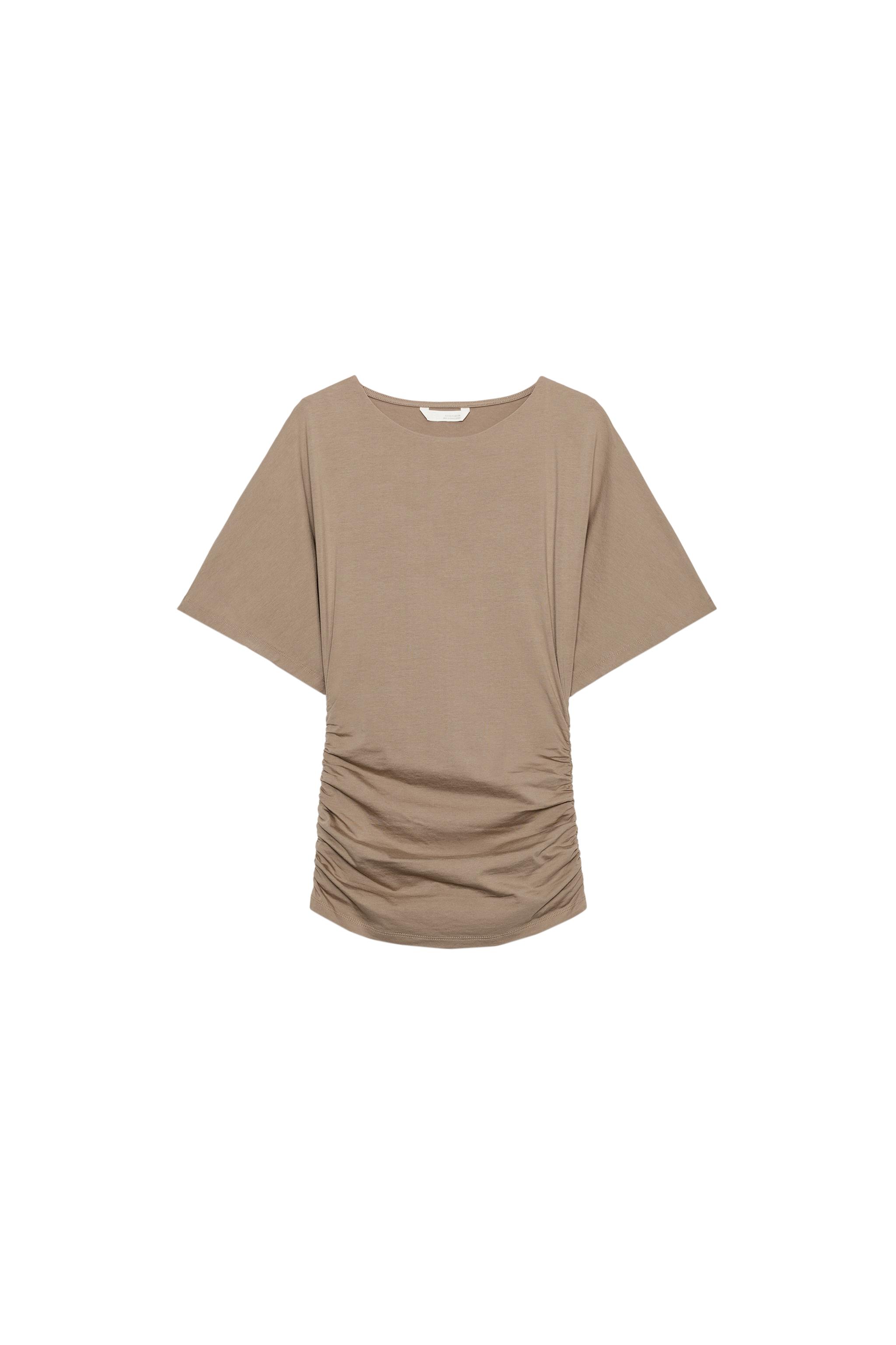 SHORT SLEEVE DRAPED T-SHIRT - Mid-camel | ZARA United States