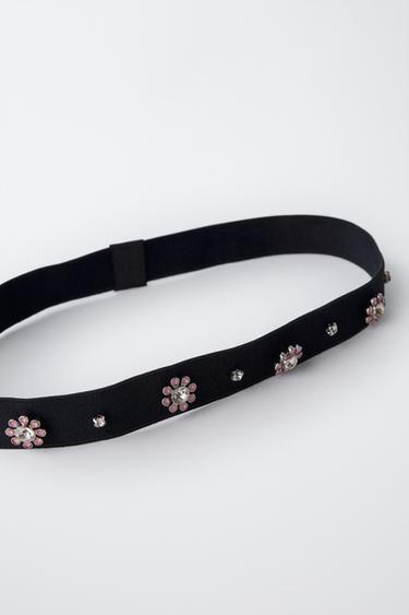 SERRE-TÊTE ÉLASTIQUE À FLEURS ET STRASS - Noir de Zara - Image 2