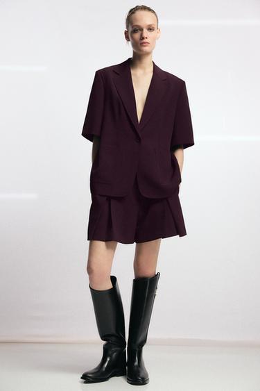 SHORT SLEEVE BLAZER ZW COLLECTION - Burgundy by Zara