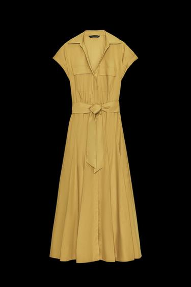 Zara POPLIN MIDI DRESS - Mustard - Image 0