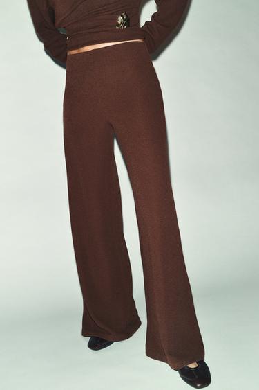 Zara TEXTURED WIDE LEG PANTS - Brown