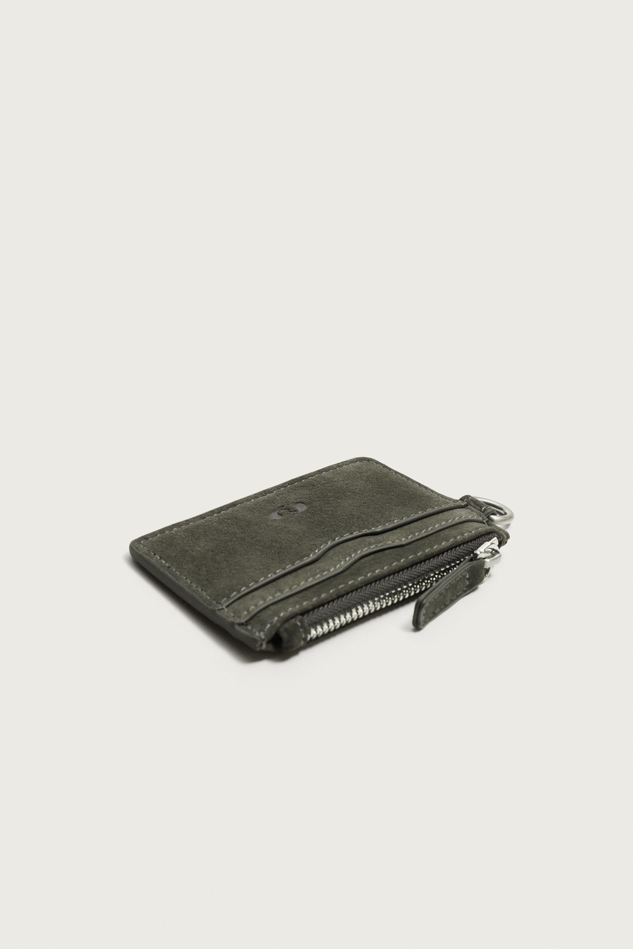 LEATHER CARDHOLDER COIN PURSE — Gray