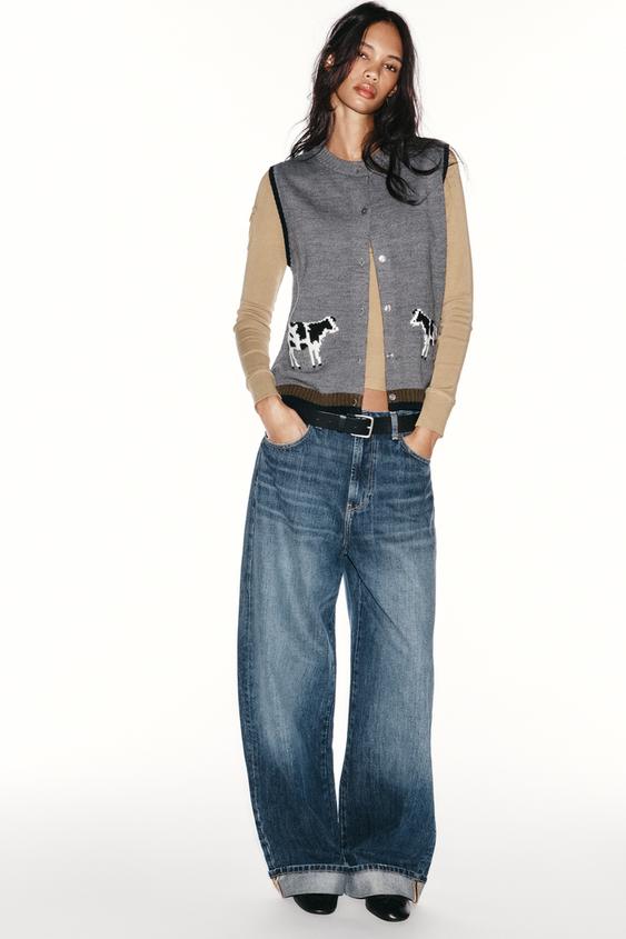 ANIMAL JACQUARD KNIT WAISTCOAT - Grey by Zara - Image 0