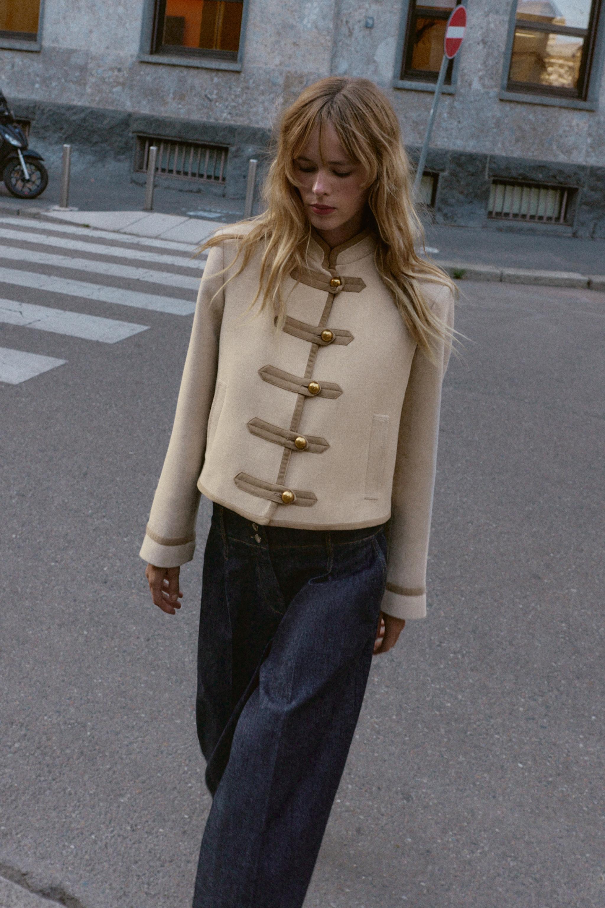 TOGGLE SHOULDER PAD JACKET - Beige | ZARA United Kingdom