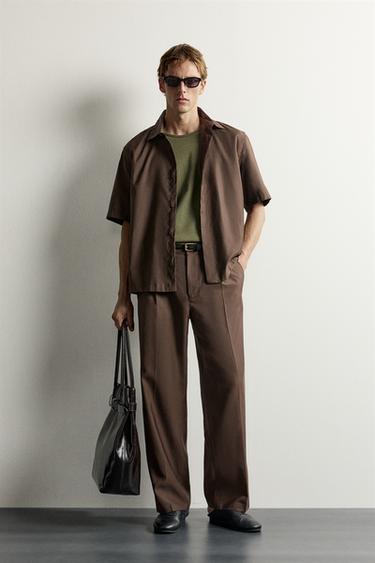 Zara PLEATED FLOWY TROUSERS - Brown