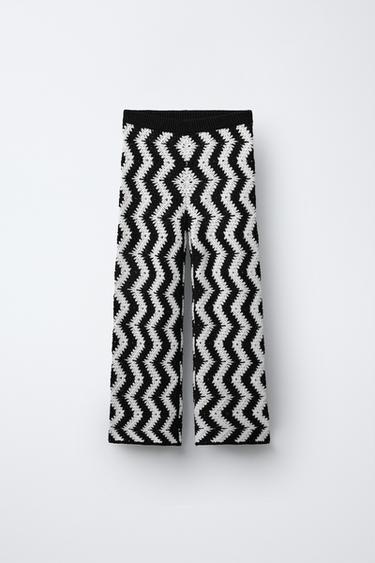 Zara CROCHET KNIT PANTS - Ecru / Black - Image 0