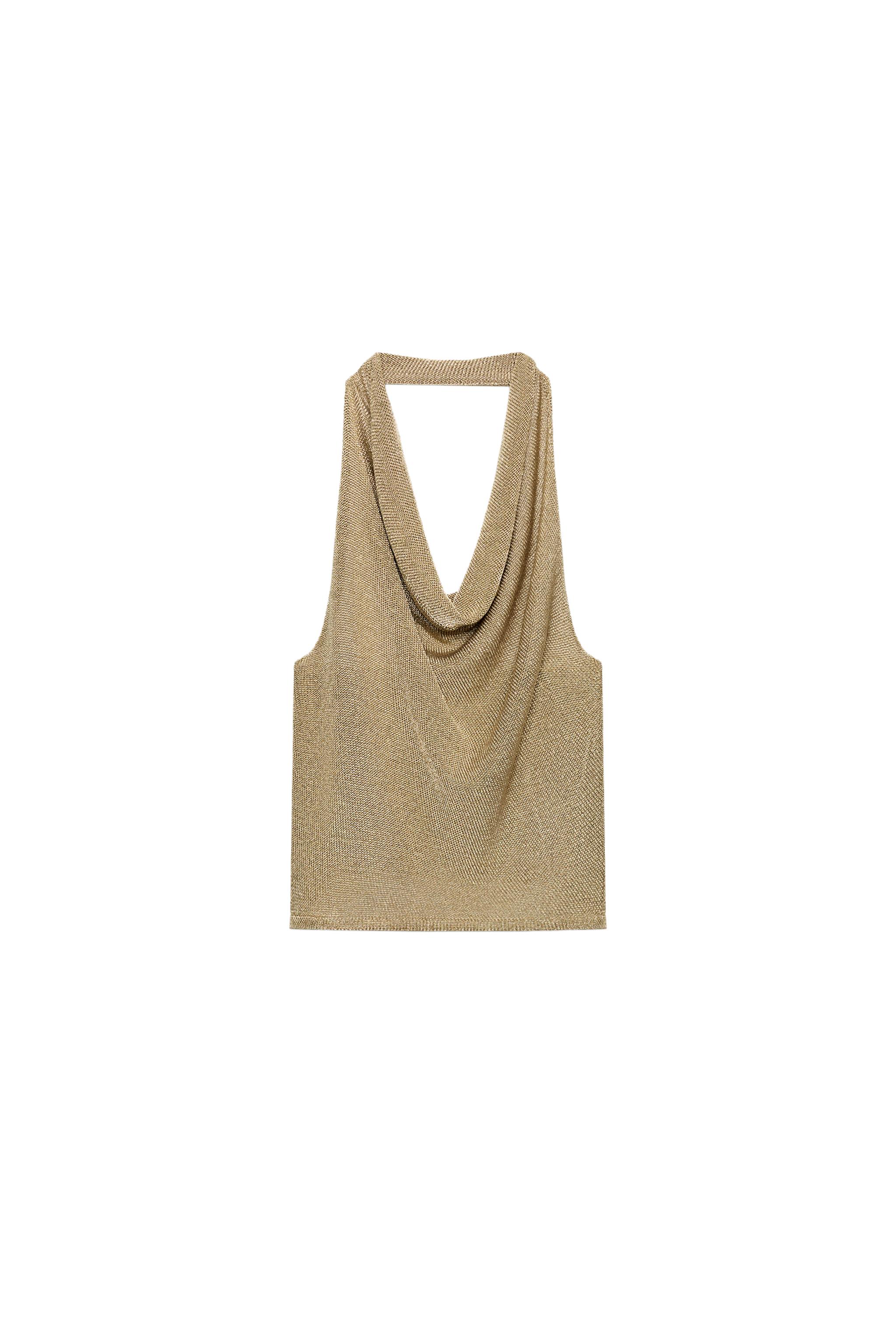 METALLIC THREAD HALTER KNIT TOP