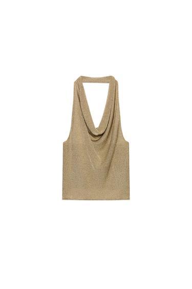 TOP PUNTO HALTER HILO METALIZADO - Dorado de Zara