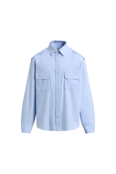 Zara LIMITED EDITION SHIRT WITH POCKETS AND TABS - Faded sky blue