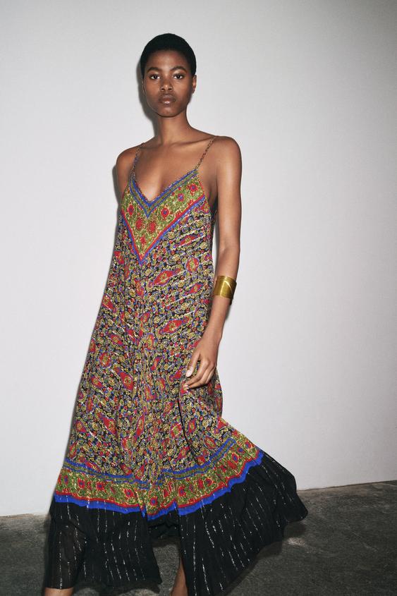 Vestido Corto Vestido Plisado Hilo Metalizado Zara Vestido Midi