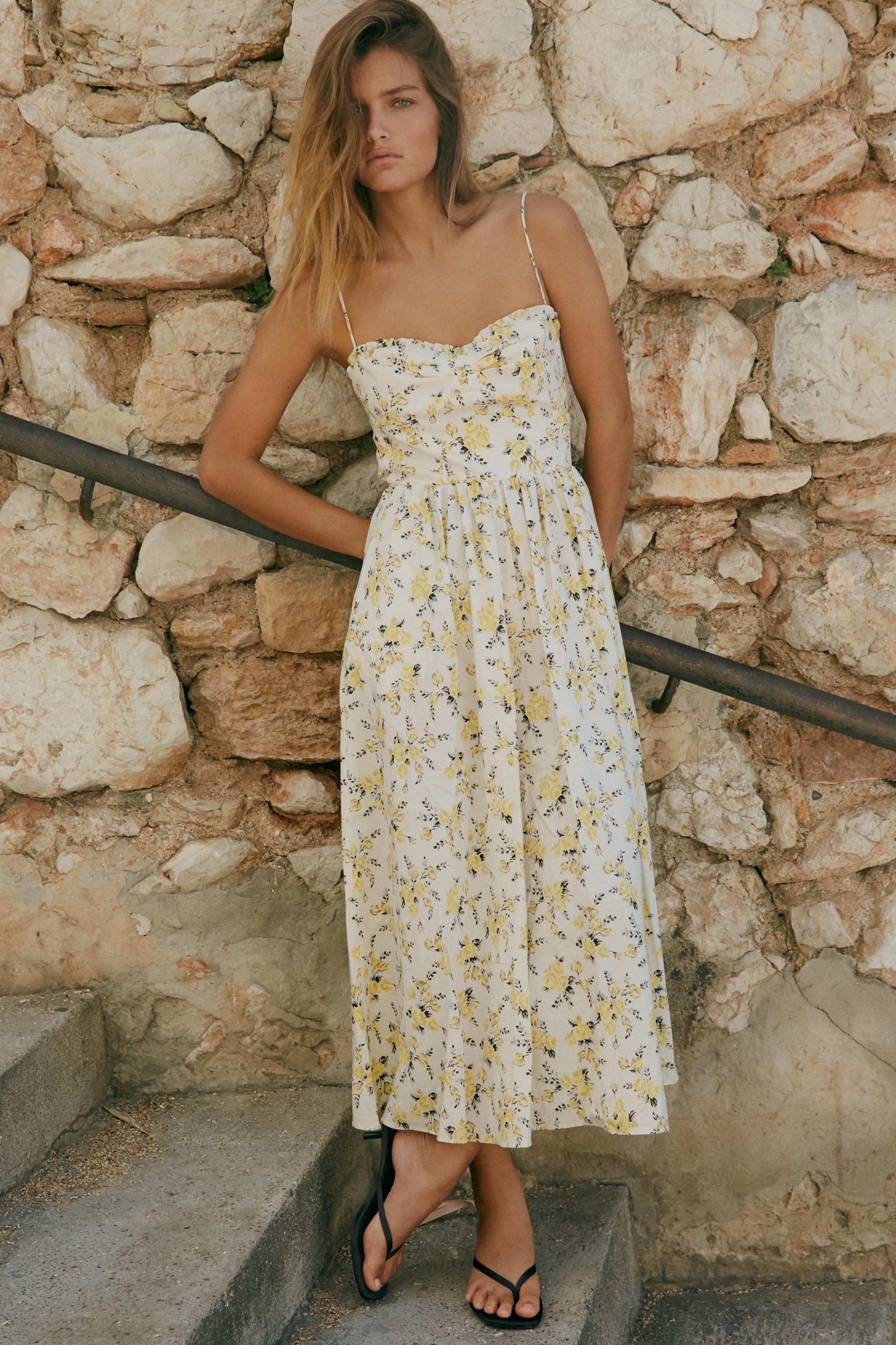 ROBE MIDI EN POPELINE IMPRIMÉE FLEURS