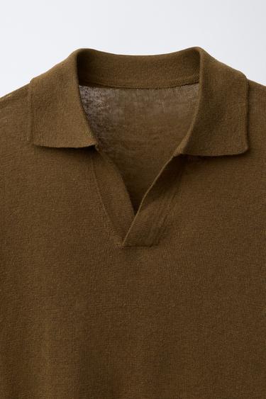 LINEN BLEND AND COTTON POLO SHIRT - Tobacco by Zara - Image 2