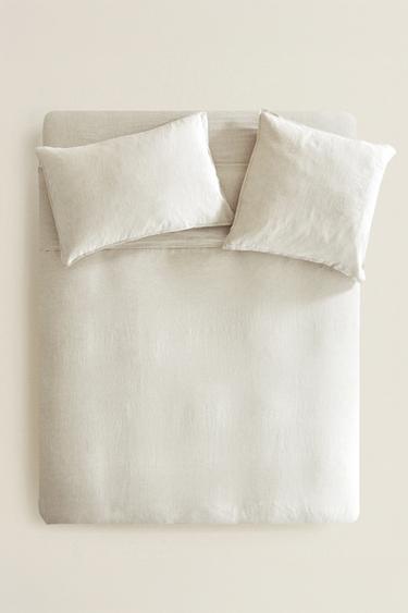 Zara WASHED LINEN DUVET COVER (160 GxM²) - Light beige