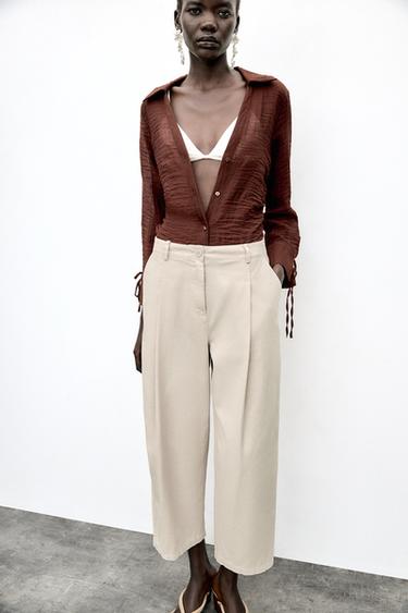CHINO TROUSERS WITH DARTS - Beige by Zara