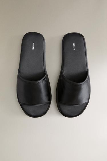 SATEEN FLATFORM SLIDER SLIPPERS - Black by Zara - Image 2