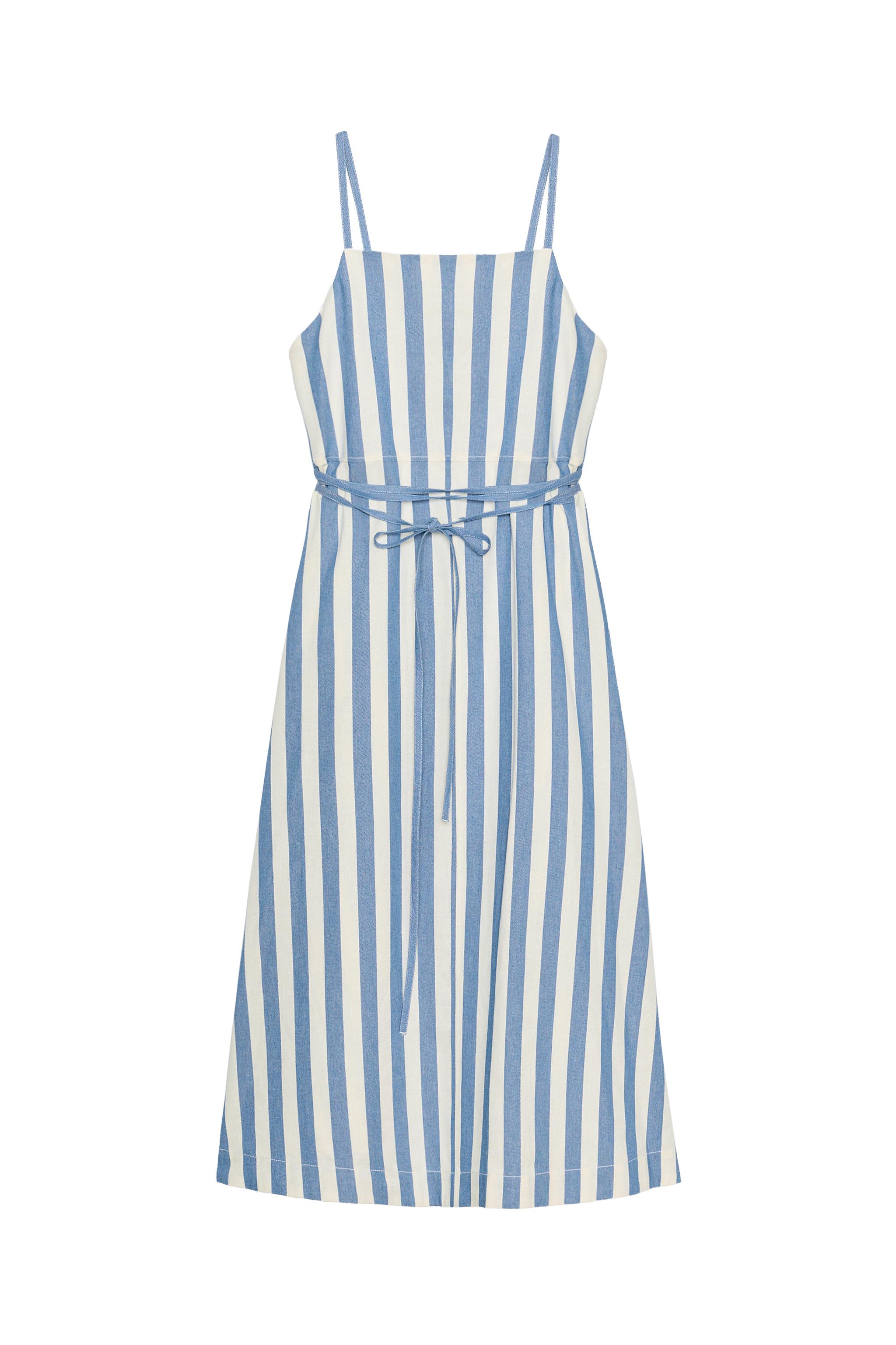blue and white striped zara dress Purple Ruched Silk Blend Top Side pockets concealed in the seams ZW COLLECTION STRIPED MIDI DRESS