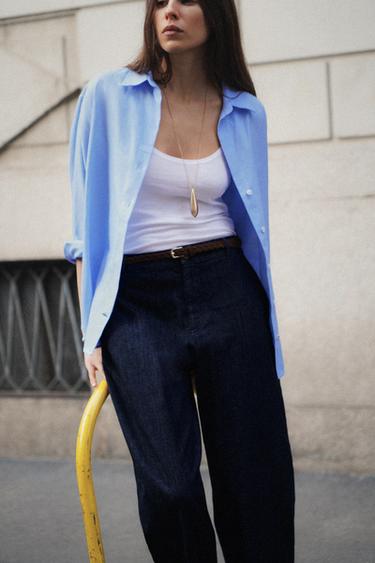 بنطلون تشينو بحزام مضفر - نيلي الخاص بـ Zara