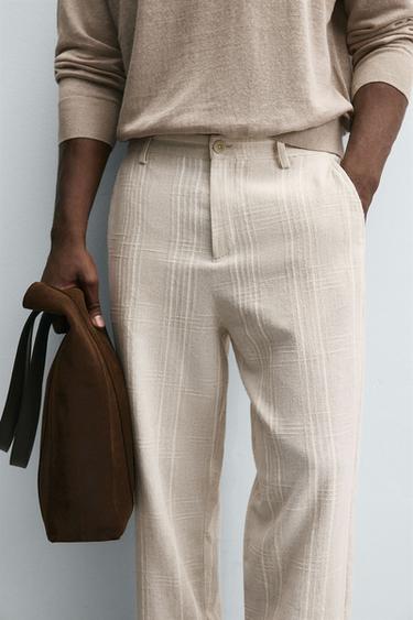 PANTALON RAYURES REGULAR FIT - Blanc cassé de Zara - Image 4