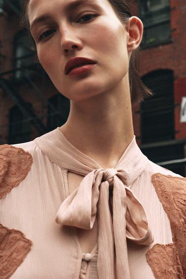 LACE COMBINATION TIE DRESS - Peach by Zara - Image 5