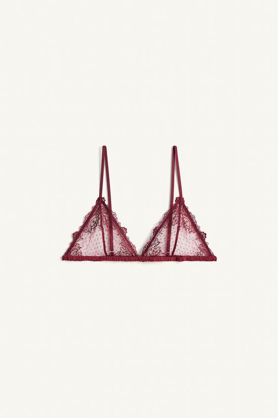 Limited Edition Lace Triangle Bra - Burgundy by Zara - Image 0