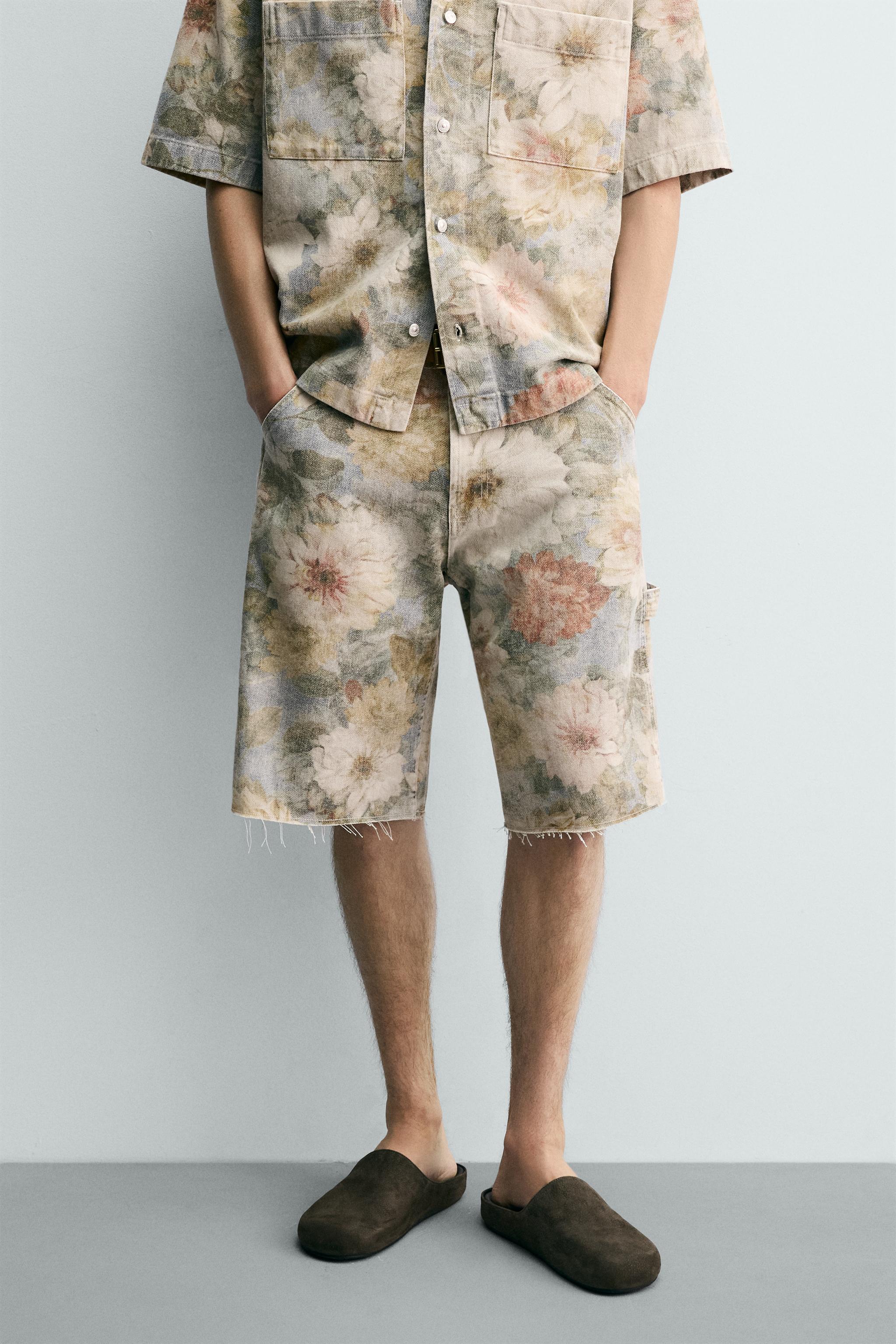 WASHED FLORAL PRINT RELAXED FIT SHORTS