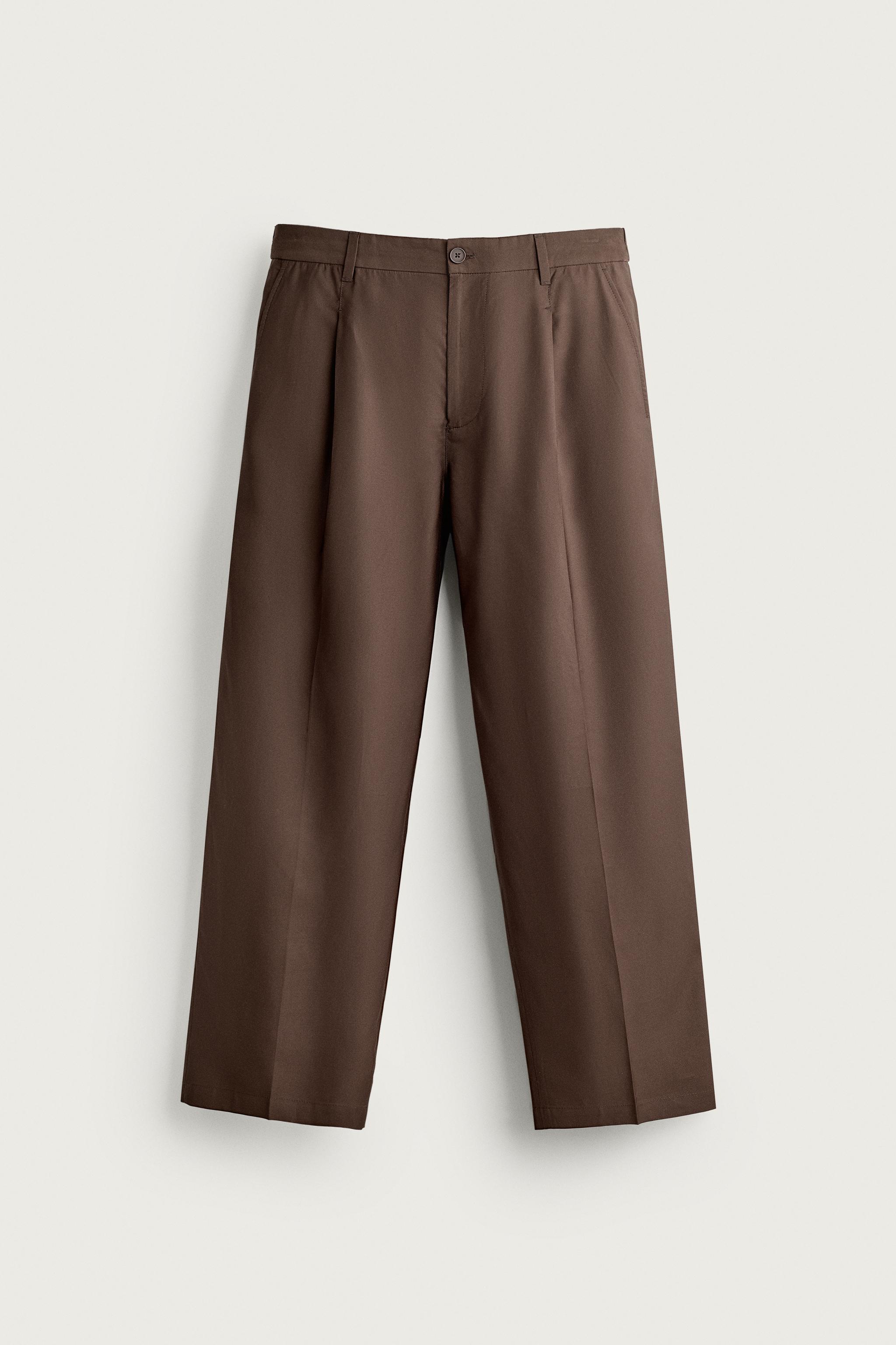PLEATED FLUID PANTS — Brown