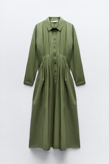 Zara MIDI DRESS WITH BUTTONS - Khaki