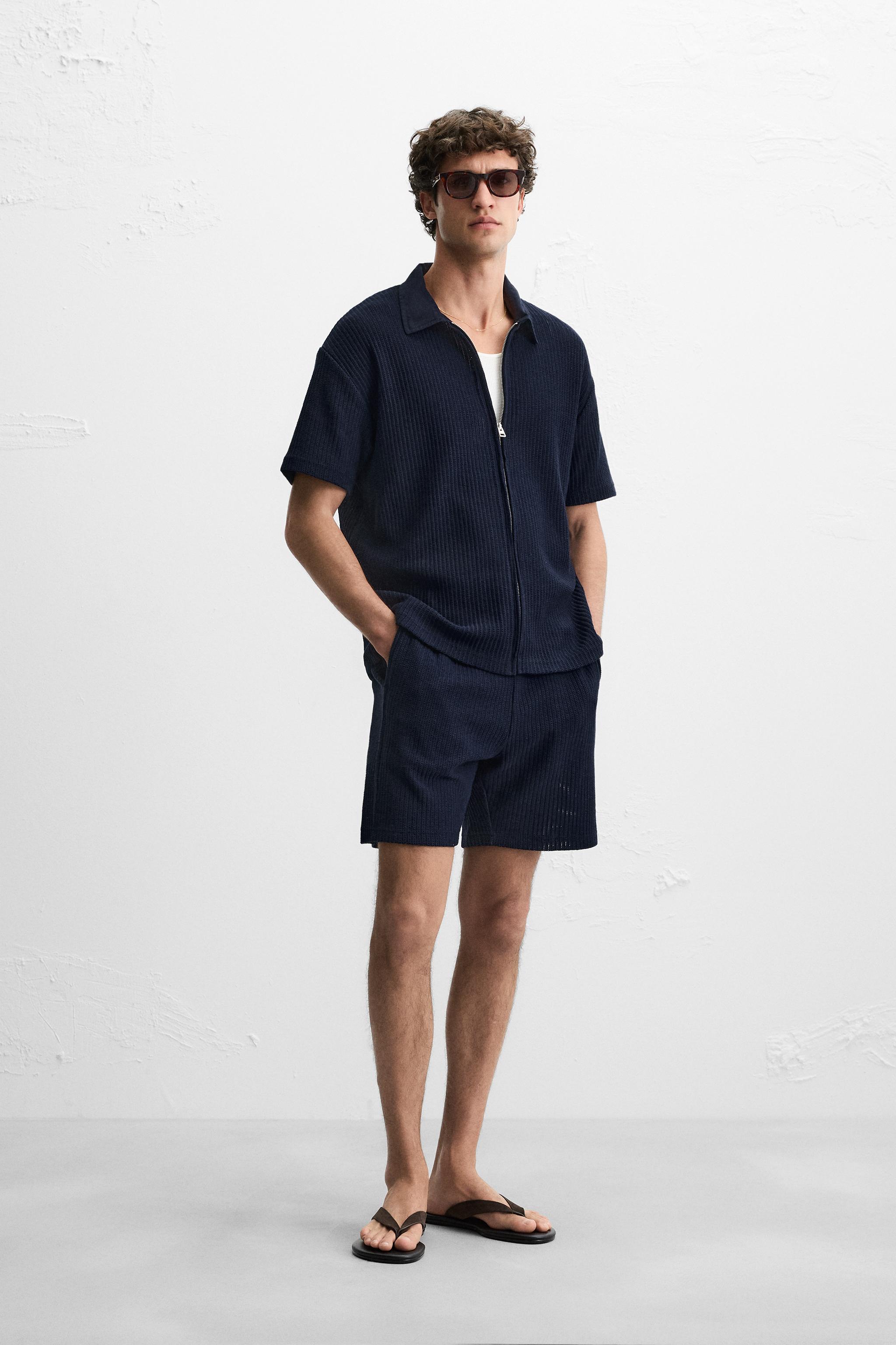 TEXTURED ZIP-UP SHIRT - Navy blue | ZARA United States