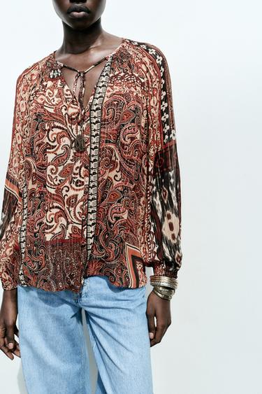 METALLIC THREAD PRINTED BLOUSE - Multicoloured by Zara