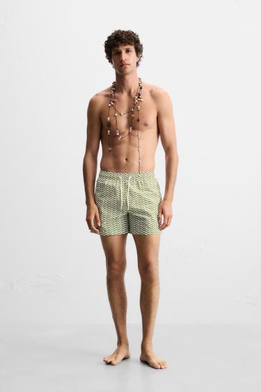 WAVY MID-LENGTH SWIMMING TRUNKS - Ecru by Zara - Image 0
