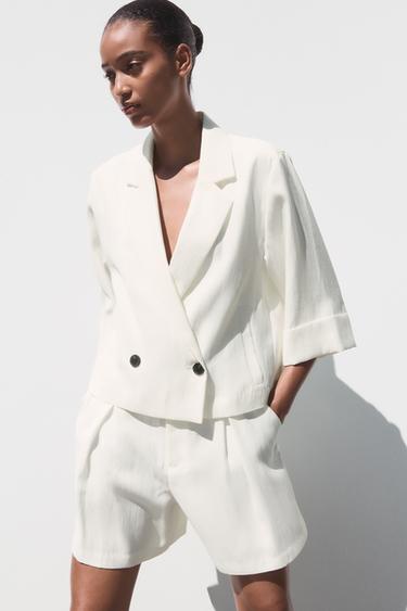 CROPPED DOUBLE-BREASTED BLAZER - White by Zara - Image 1