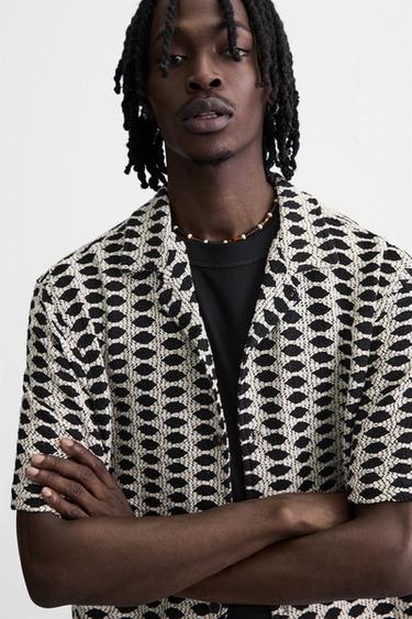 CHEMISE JACQUARD CONTRASTÉE - Écru de Zara - Image 4