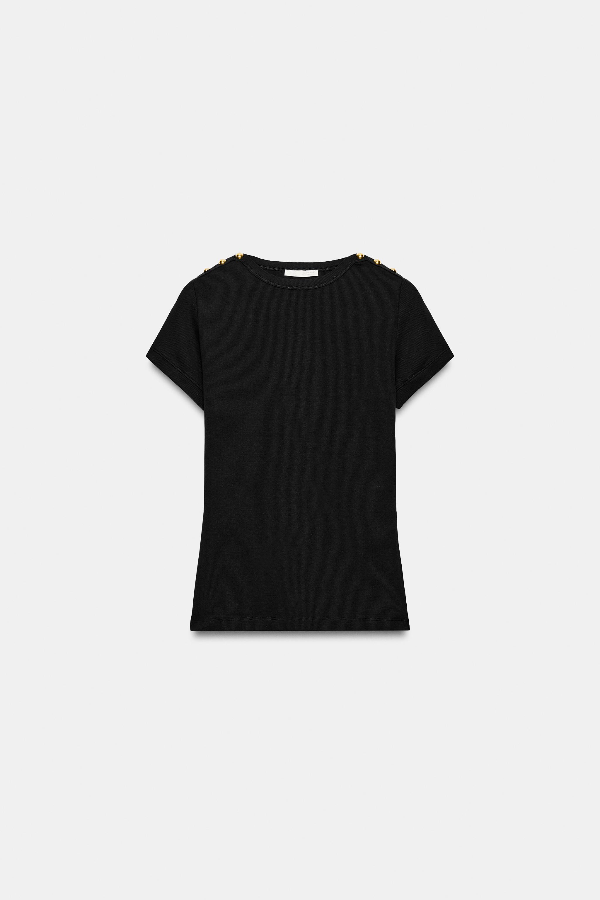Женские футболки Zara RIBBED BUTTON T-SHIRT — фото 5