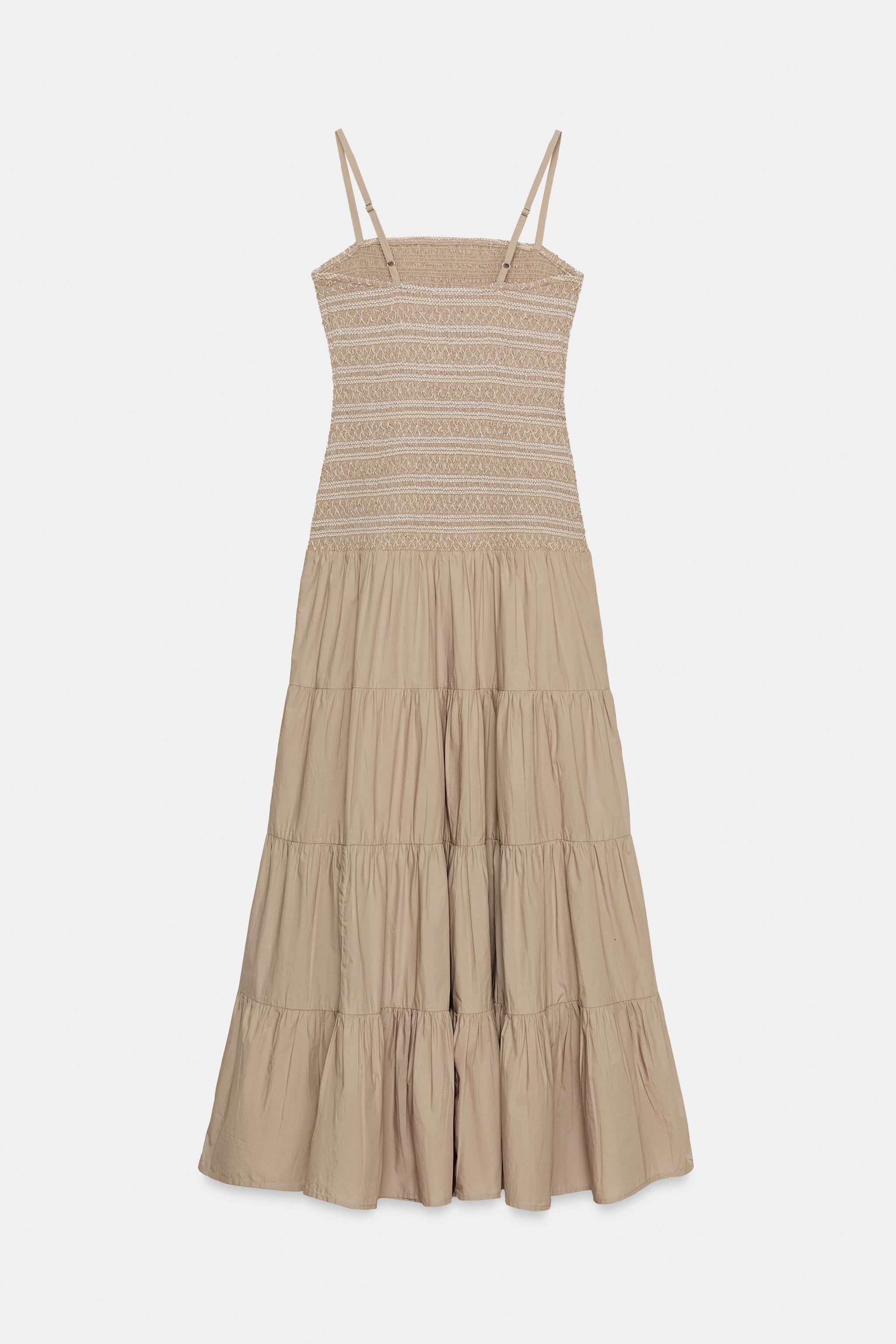 EMBROIDERED SMOCKED MIDI DRESS