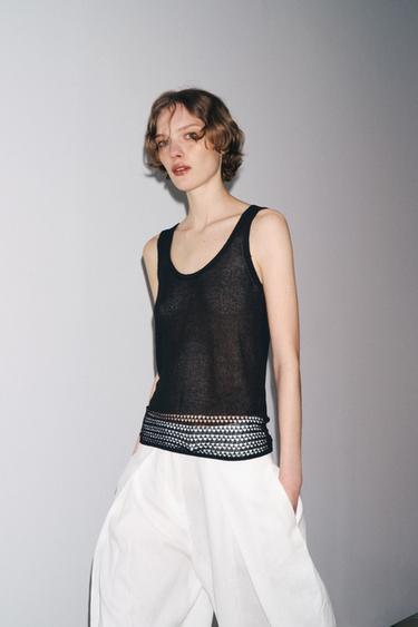 POINTELLE KNIT CROP TOP - Black by Zara