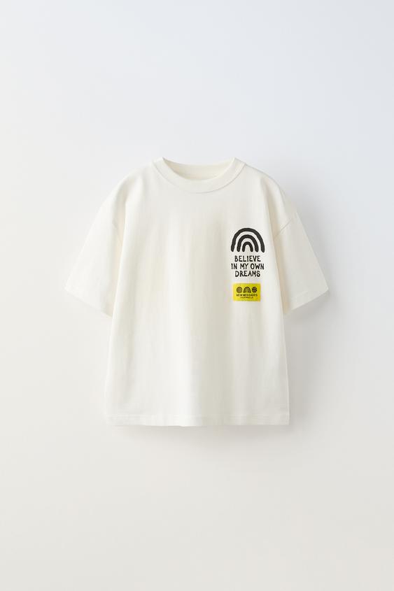 T-SHIRT WITH LABEL PRINT - White | ZARA India