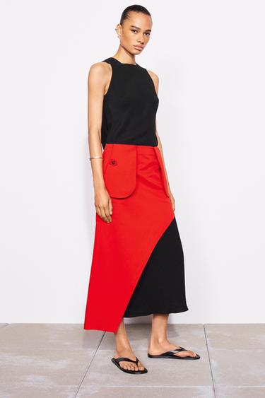АСИМЕТРИЧНА СПІДНИЦЯ ZW COLLECTION З КИШЕНЯМИ - Червоний Zara