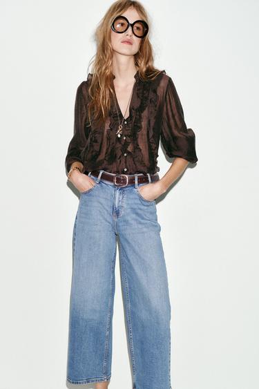 Z.10 CULOTTES HIGH-WAIST JEANS WITH BELT - Mid-blue by Zara