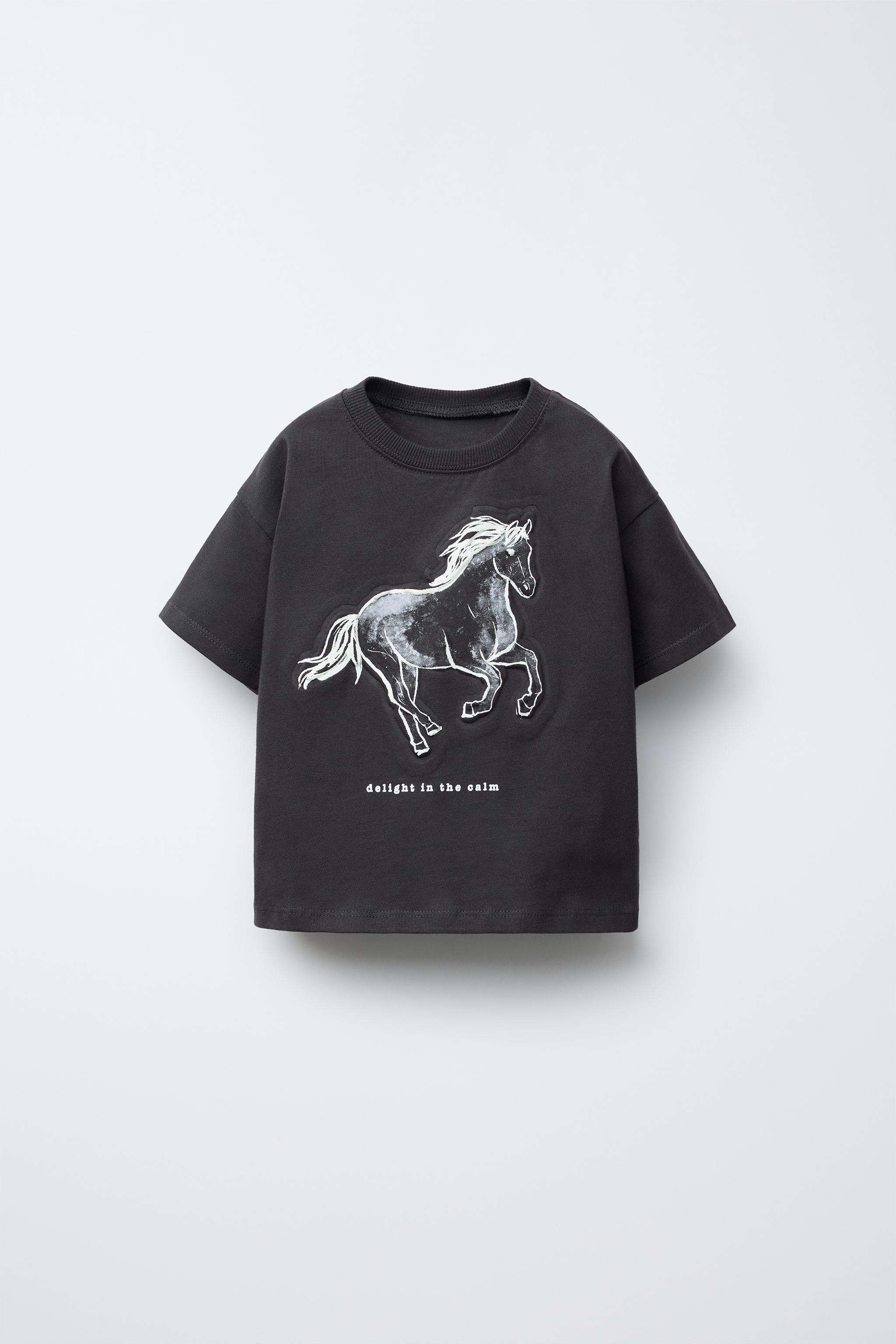 【全品送料無料】 ブラック - アニマルレリーフプリントTシャツ | 日本 / Japan ZARA 水着・ラッシュガード