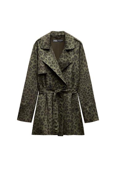 FAUX SUEDE ANIMAL PRINT CROPPED TRENCH