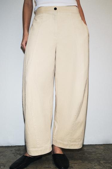 Zara ZW COLLECTION BARREL CORDUROY PANTS - Ecru