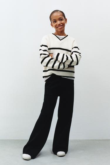 Zara WIDE LEG KNIT PANTS - Black