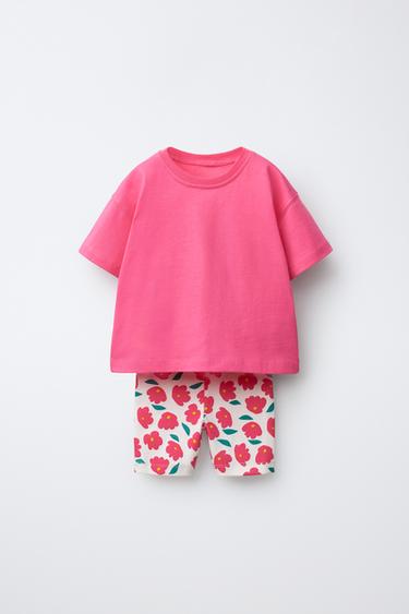 ENSEMBLE T-SHIRT ET LEGGING DE CYCLISTE IMPRIMÉ - Fuchsia clair de Zara