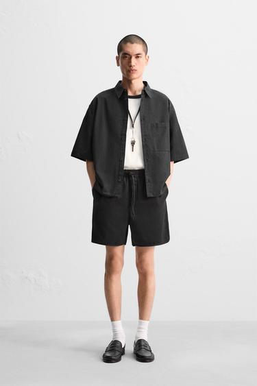 JACQUARD COTTON - LINEN SHIRT - Black by Zara