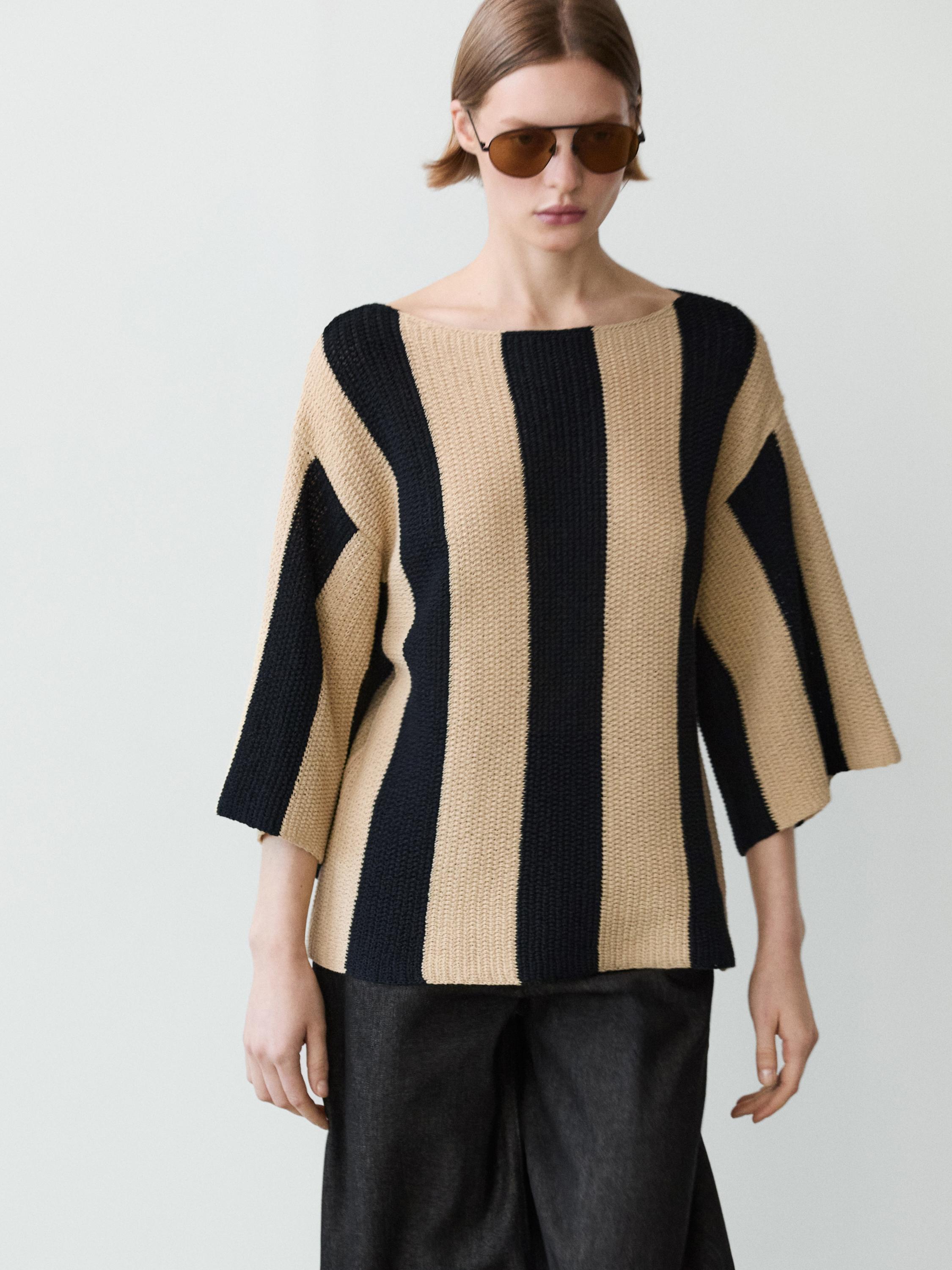 Pull maille rayée avec coton