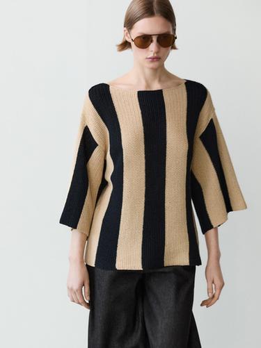 Zara Striped cotton blend knit sweater - Black